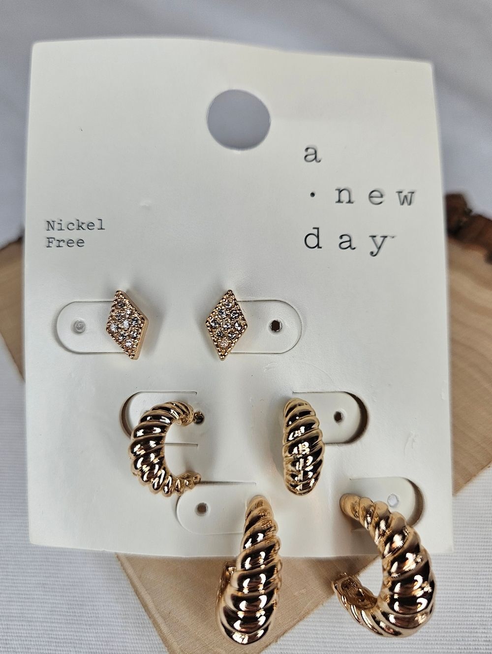Golden Glow Earring Set – Textured Hoops & Sparkle Studs (Nickel-Free)